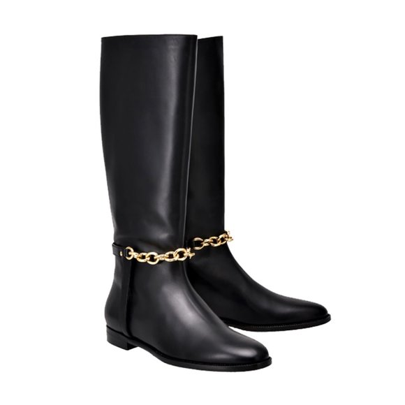 Burberry Shoes - Burberry Leather Chain Mid-Calf Boots